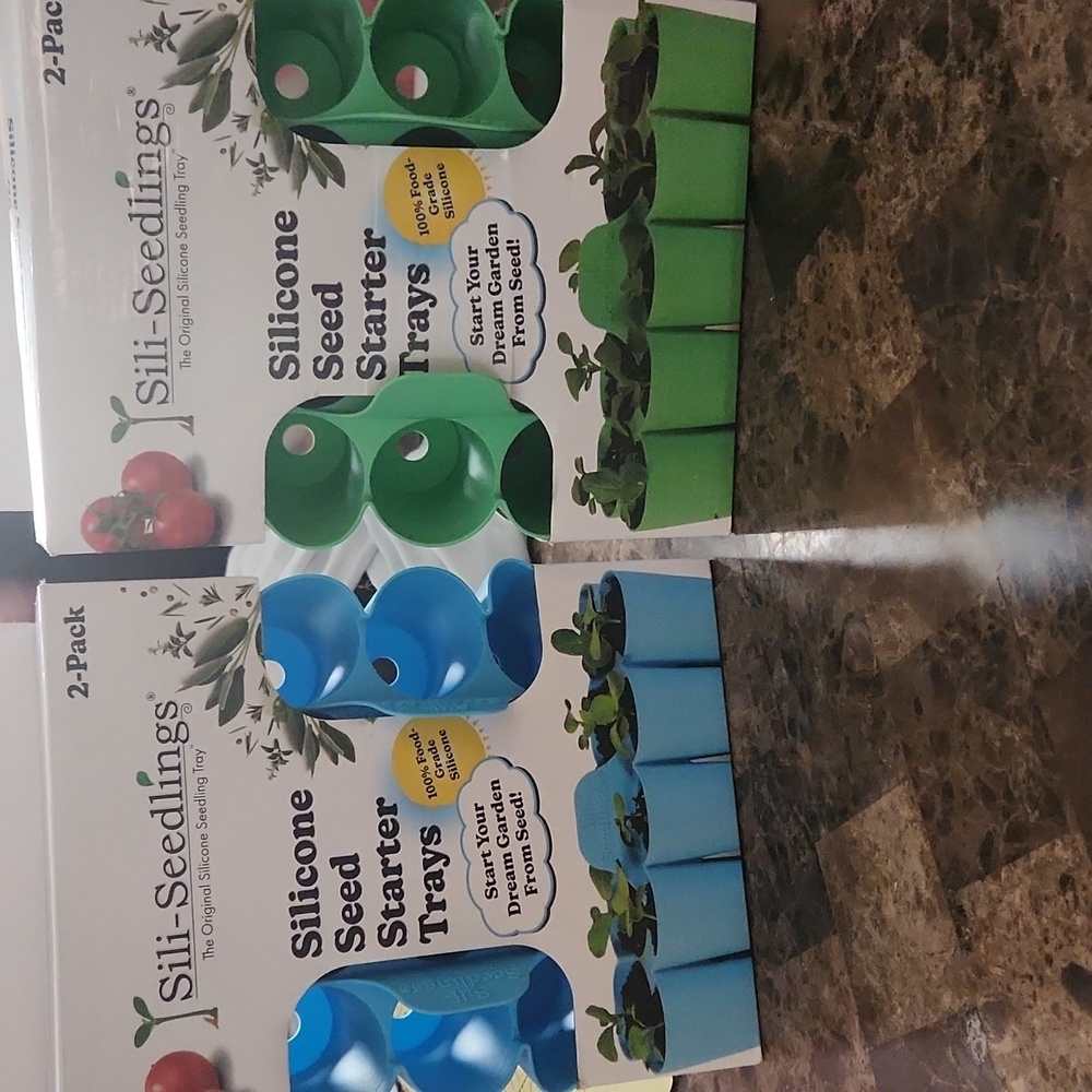 Green and Blue Silicone Seeder Starter Trays 2-Pack
